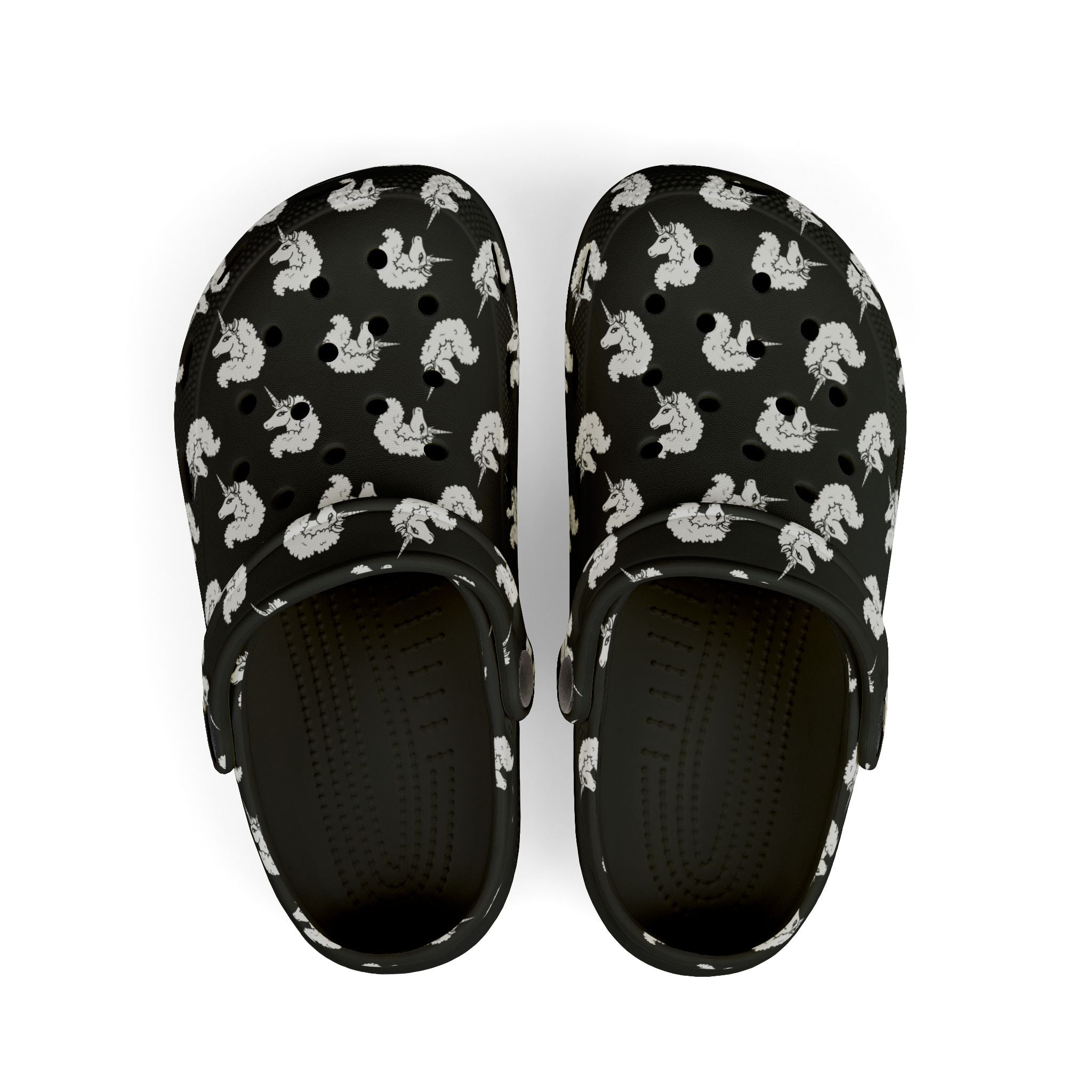 Kid's Foam Clogs - Mismatched Afro Unicorn Yellow Design