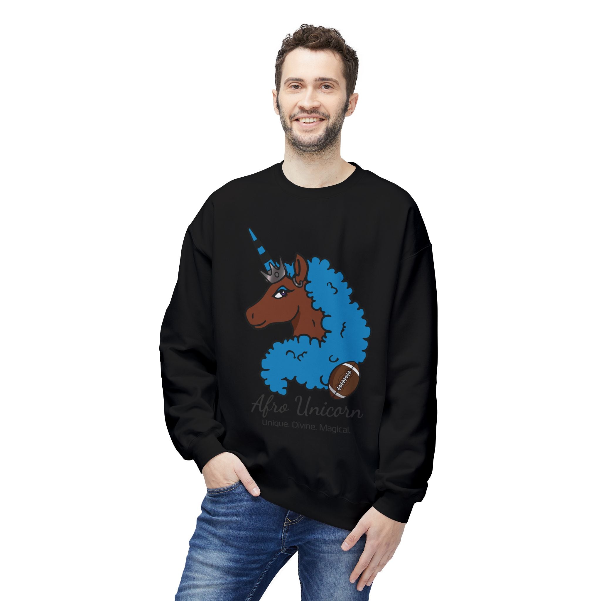 Afro Unicorn Fan Favs Sweatshirt – Carolina Blue & Black