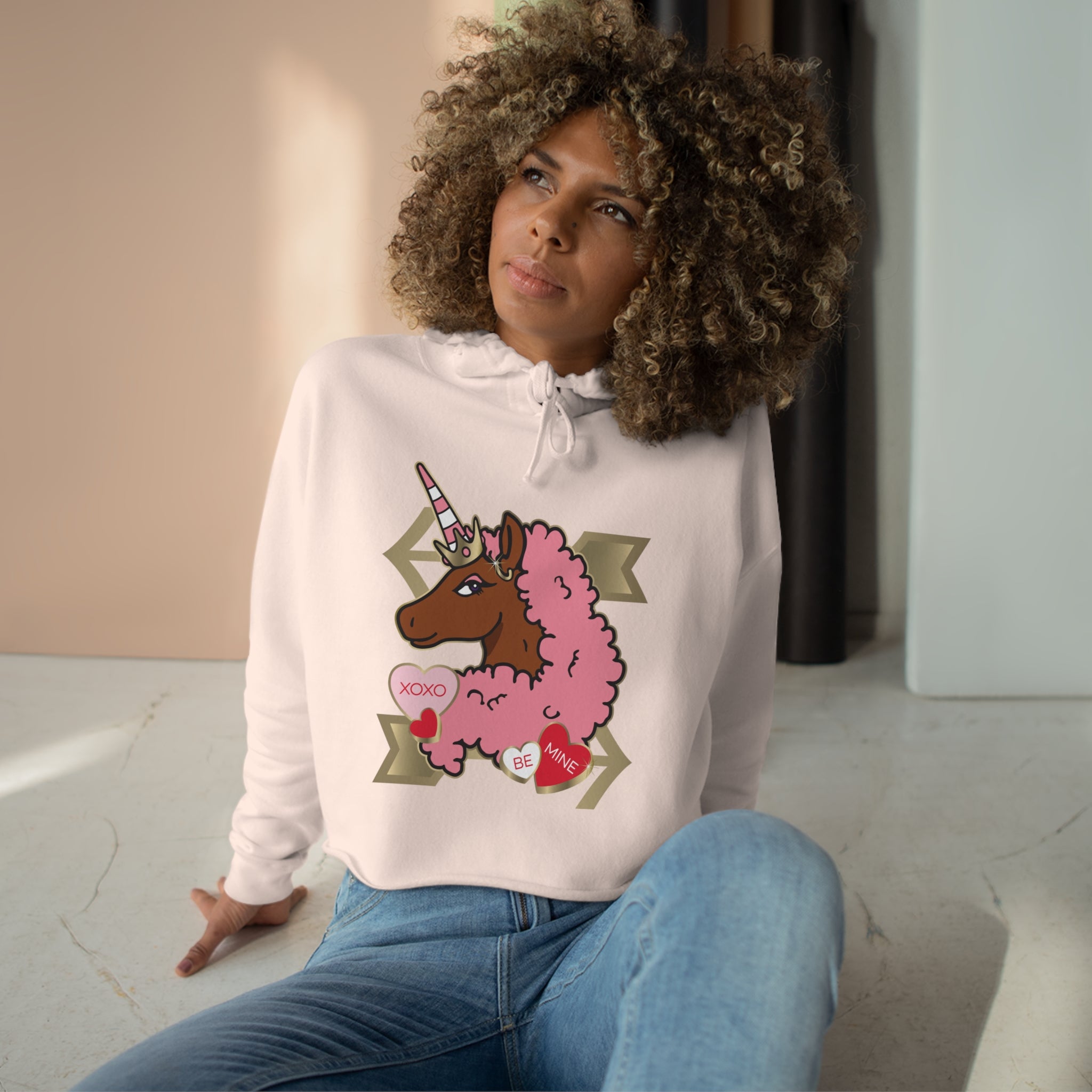 Afro Unicorn Love Crop Hoodie - Adult