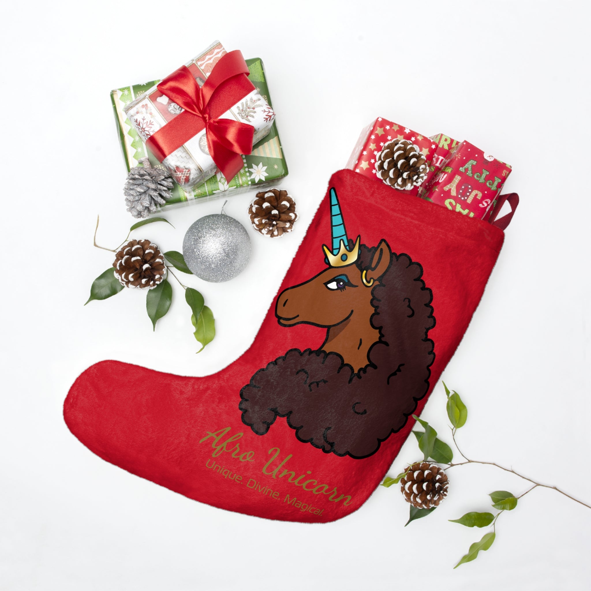 Afro Unicorn Christmas Stocking – Unique Holiday Decor