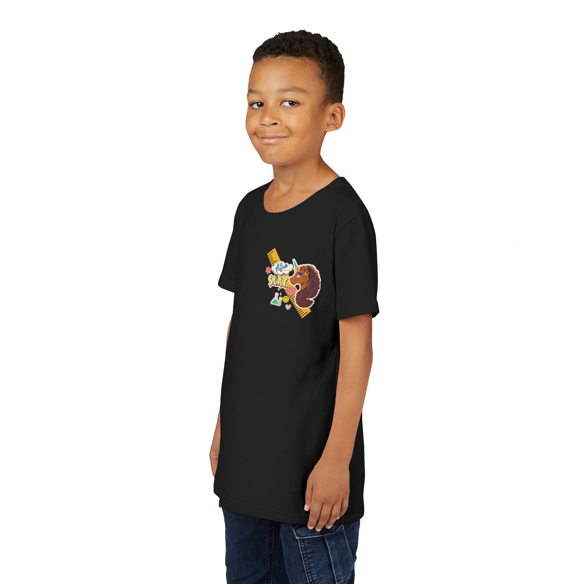 Youth Tee - Afro Unicorn Composition Back Design