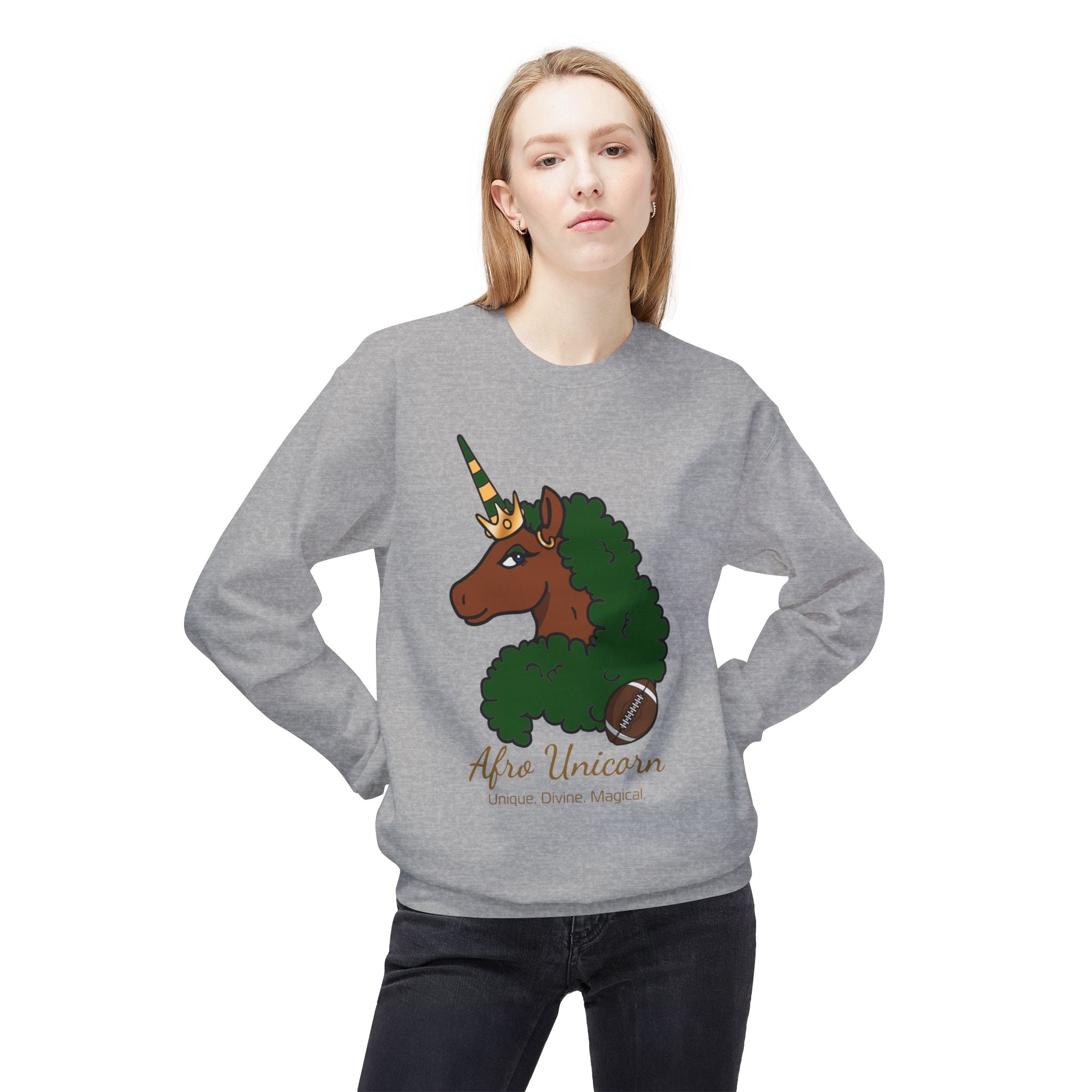 Afro Unicorn Fan Favs Sweatshirt – Green Bay Green & Gold