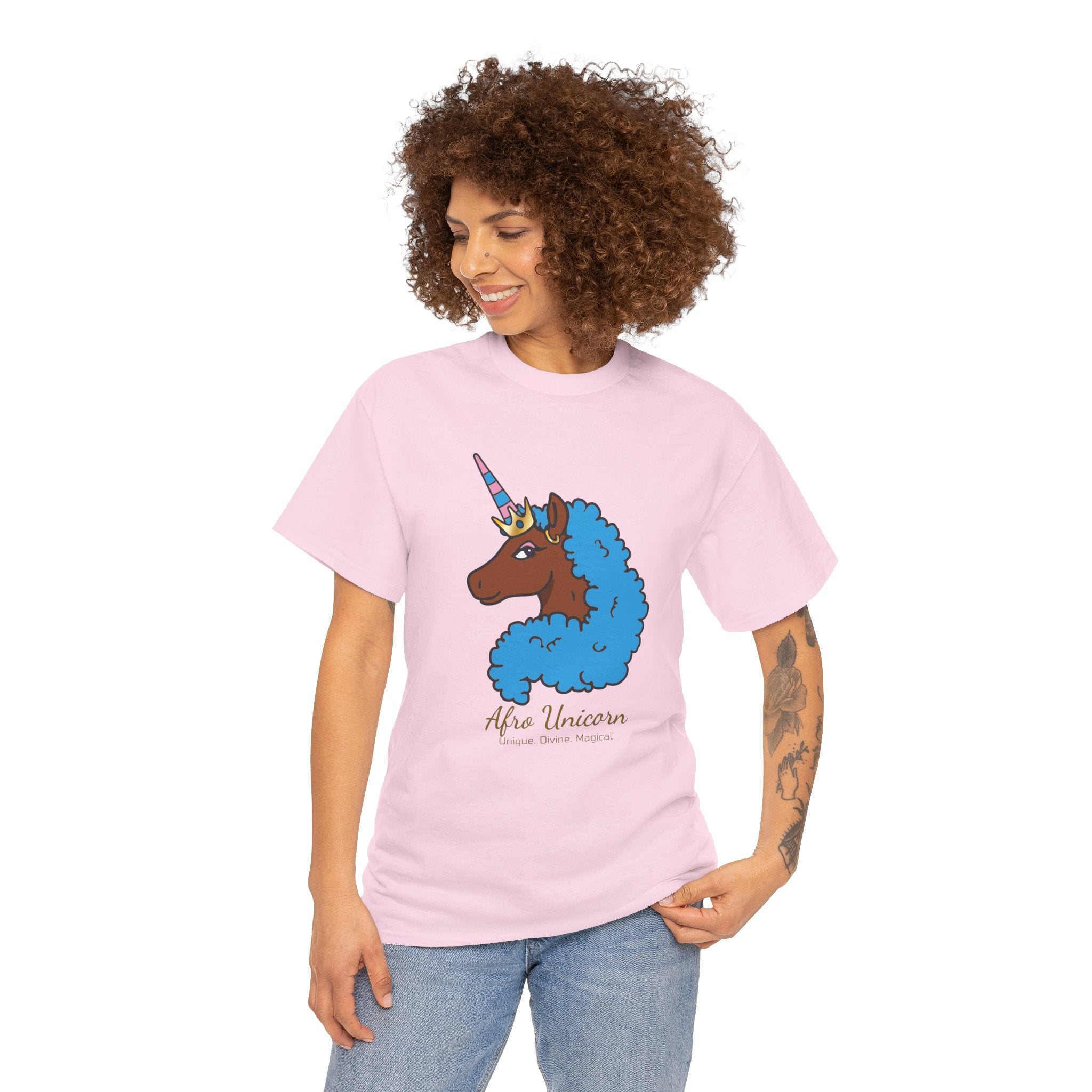 Adult - Afro Unicorn Blue & Pink Spring  Tee