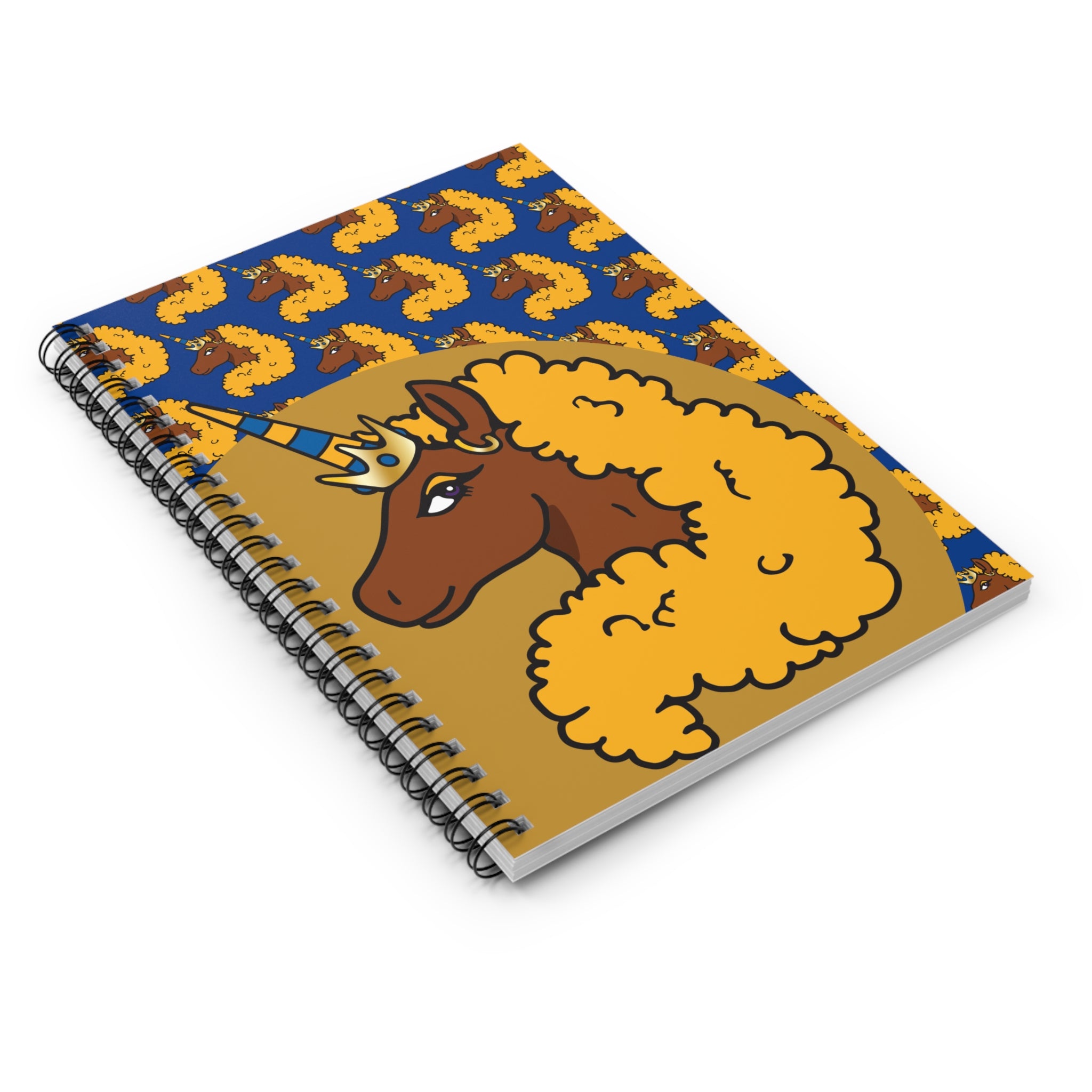 Spiral Notebook: Afro Unicorn Blue & Gold