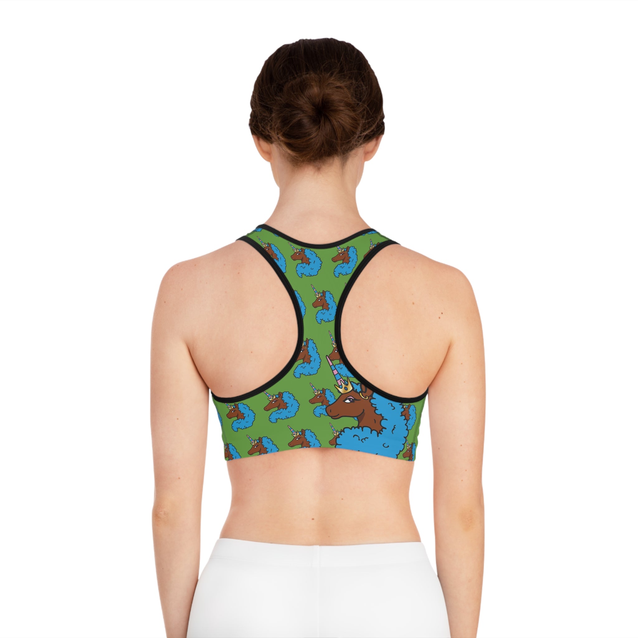 Afro Unicorn Green & Blue Sports Bra