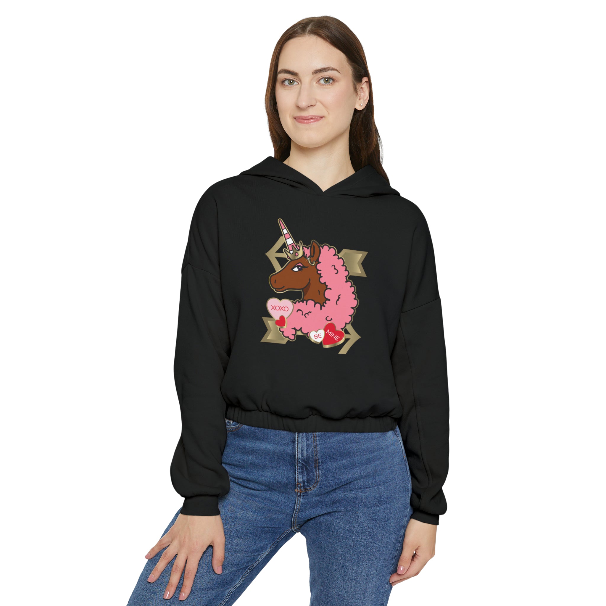 Afro Unicorn "Love" Women's Cinched Bottom Hoodie