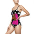 Women's Swimsuit - Afro Unicorn Hot Pink on Black & White