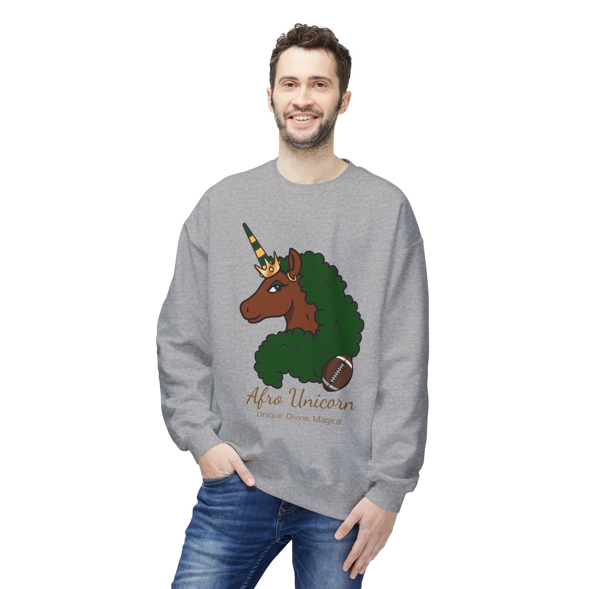 Afro Unicorn Fan Favs Sweatshirt – Green Bay Green & Gold