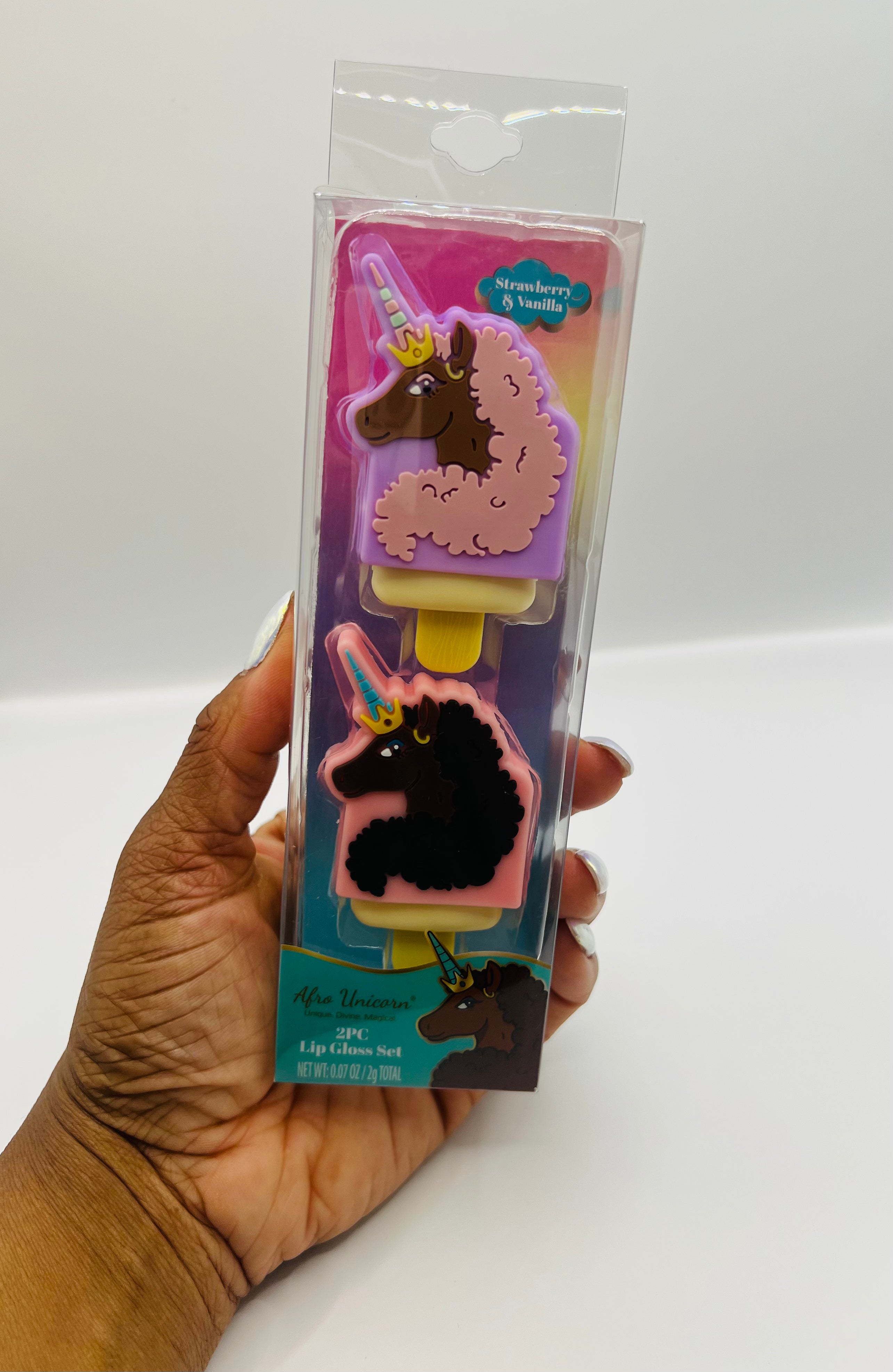 Afro Unicorn Ombré Sparkle Bow and Character Lip Gloss
