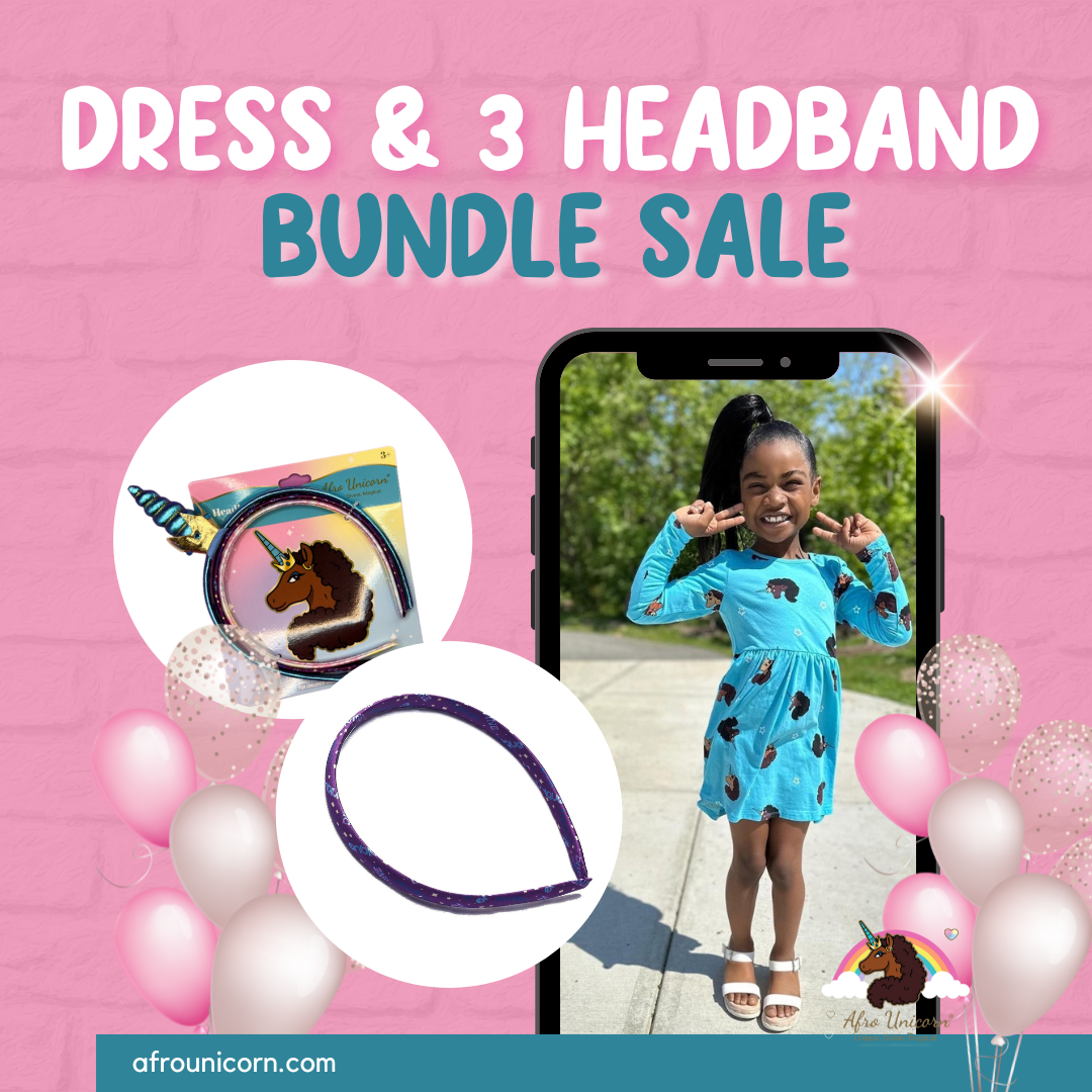 Afro Unicorn Dress and 3 Headband Bundle Deal