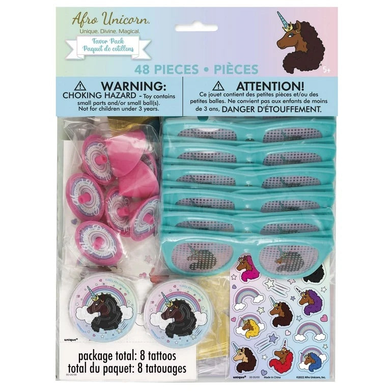Afro Unicorn® Party Favor Pack – 48-Piece Unicorn Birthday Favors (Fills 8 Treat Bags)