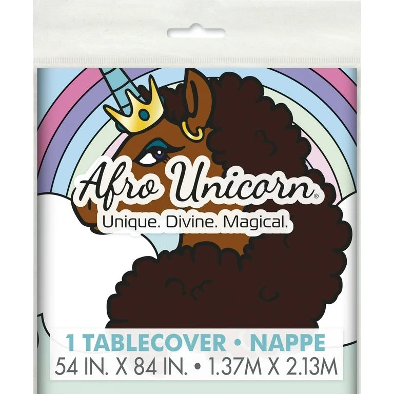 Afro Unicorn® Plastic Table Cover – Unicorn Birthday Party Table Decoration (54 in x 84 in)