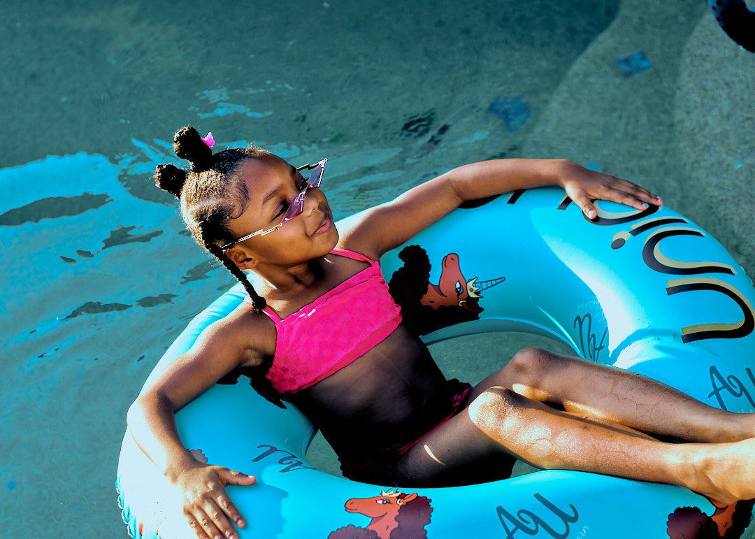 Afro Unicorn 39-Inch "Unique" Unicorn Inflatable Swim Ring Float for Pool, Beach, Lake Water Play (Teal)
