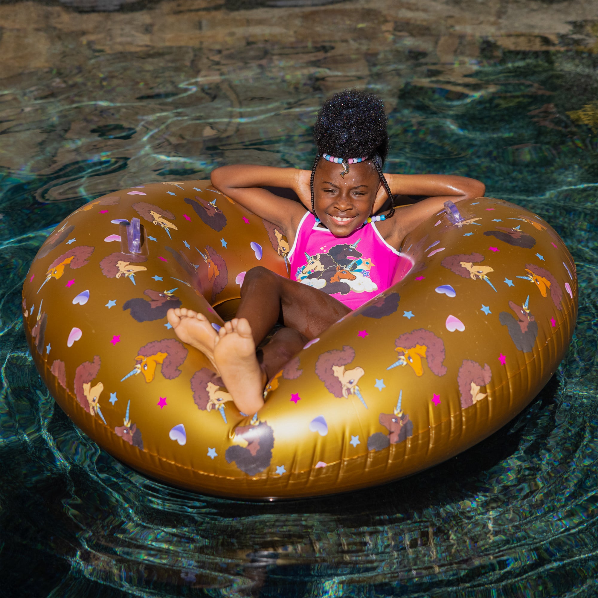 47" Gold Afro Unicorn Ring Float