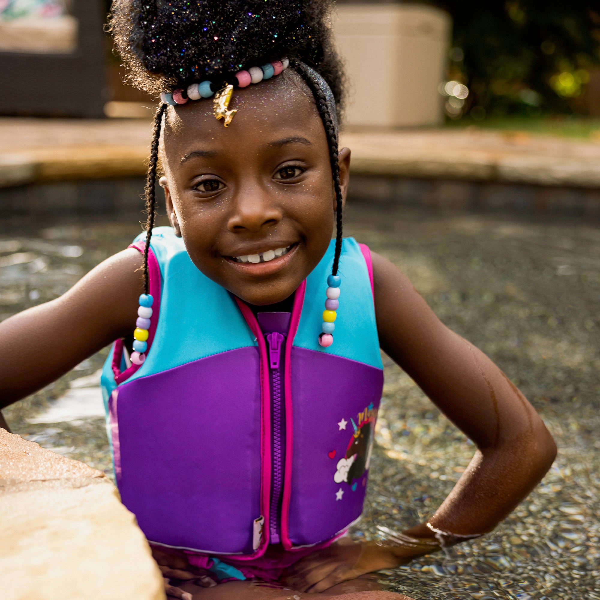 Afro Unicorn Swim Vest for ages 2-4 and 4-6