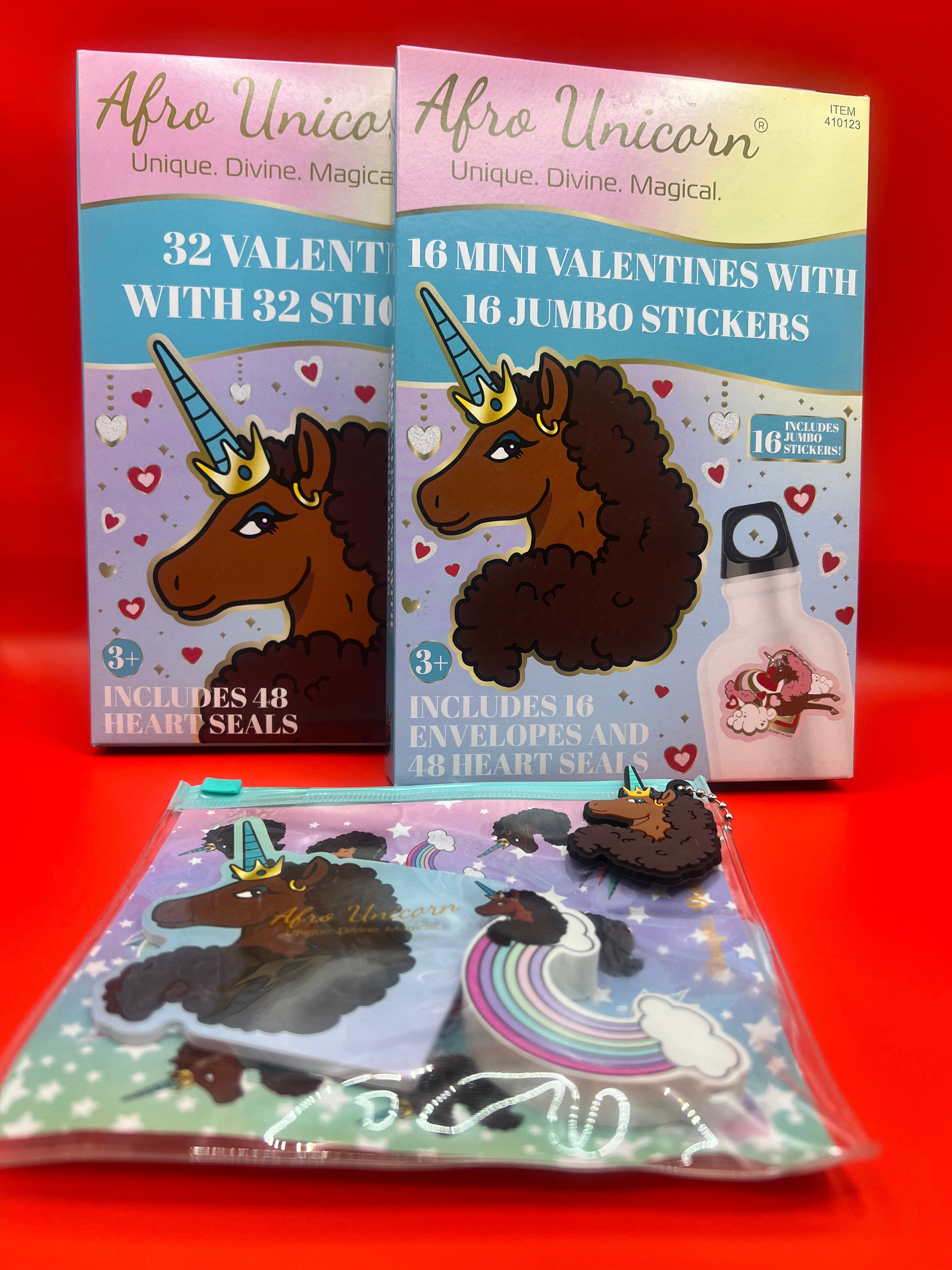 Afro Unicorn Valentine's Day Exchange Cards