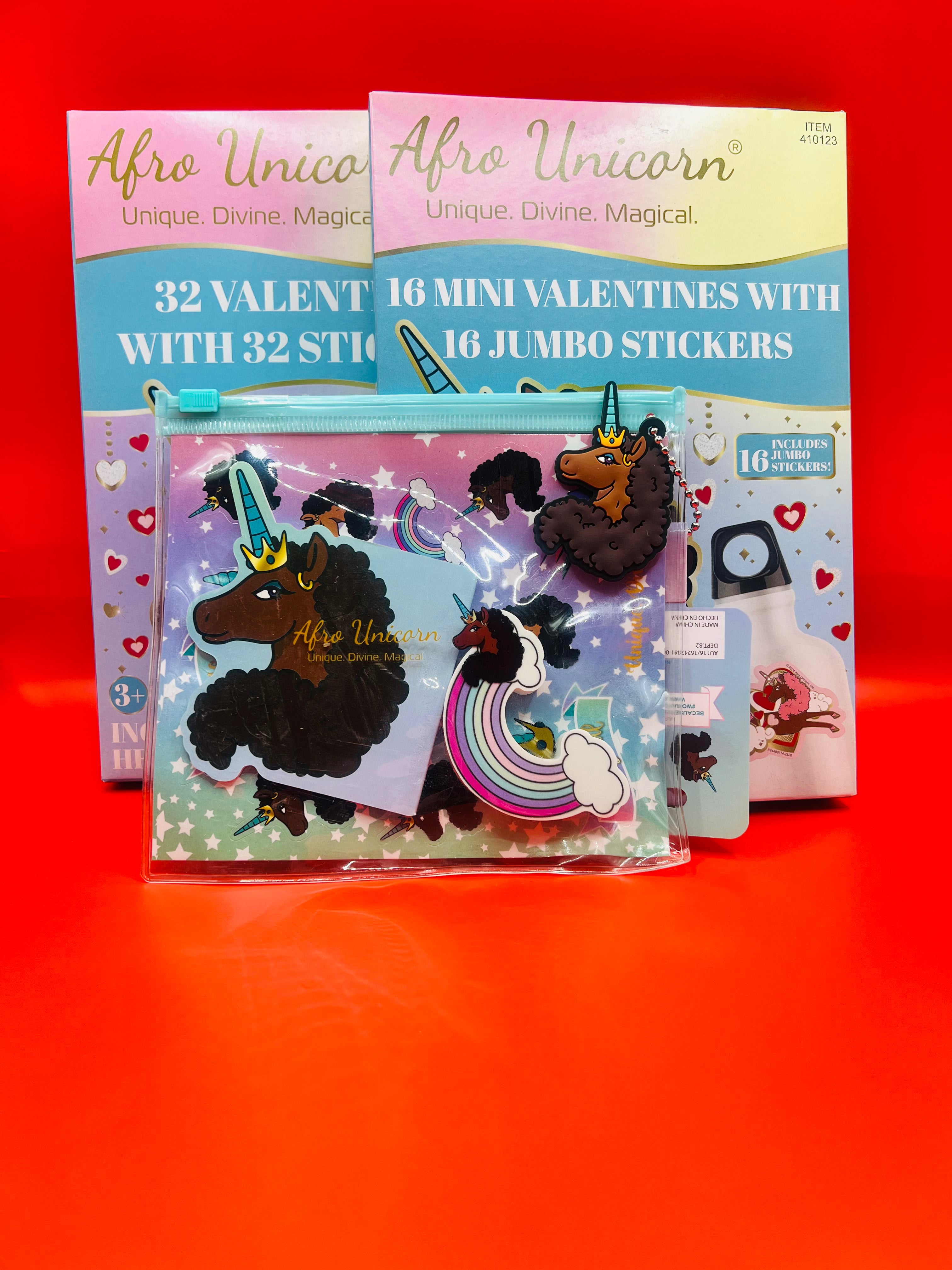 Afro Unicorn Valentine's Day Exchange Cards