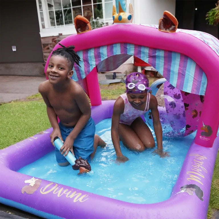 6ft Canopy Afro Unicorn Kiddie Pool - Holds over 40 Gallons of Water