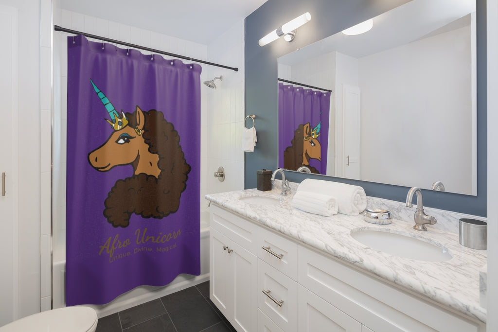 Afro Unicorn Purple Shower Curtain - Vanilla