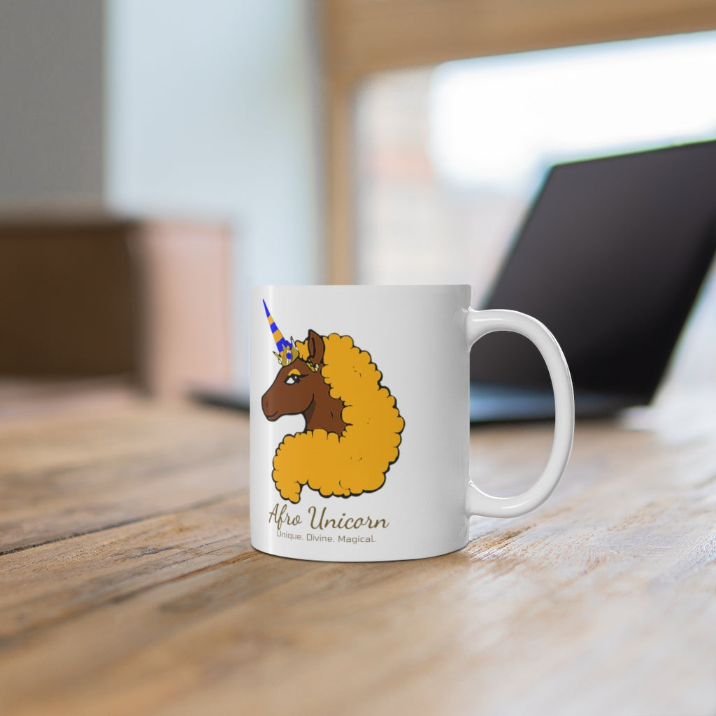 Afro Unicorn Royal Blue & Gold Mug