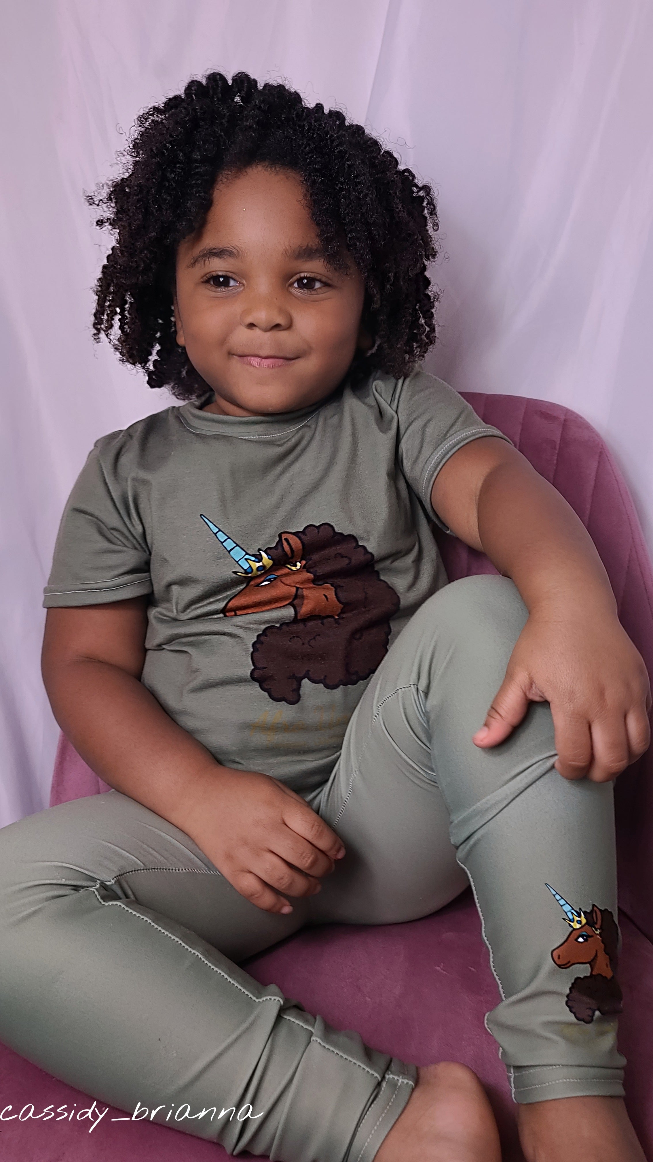 Afro Unicorn Youth Leggings - Military Green