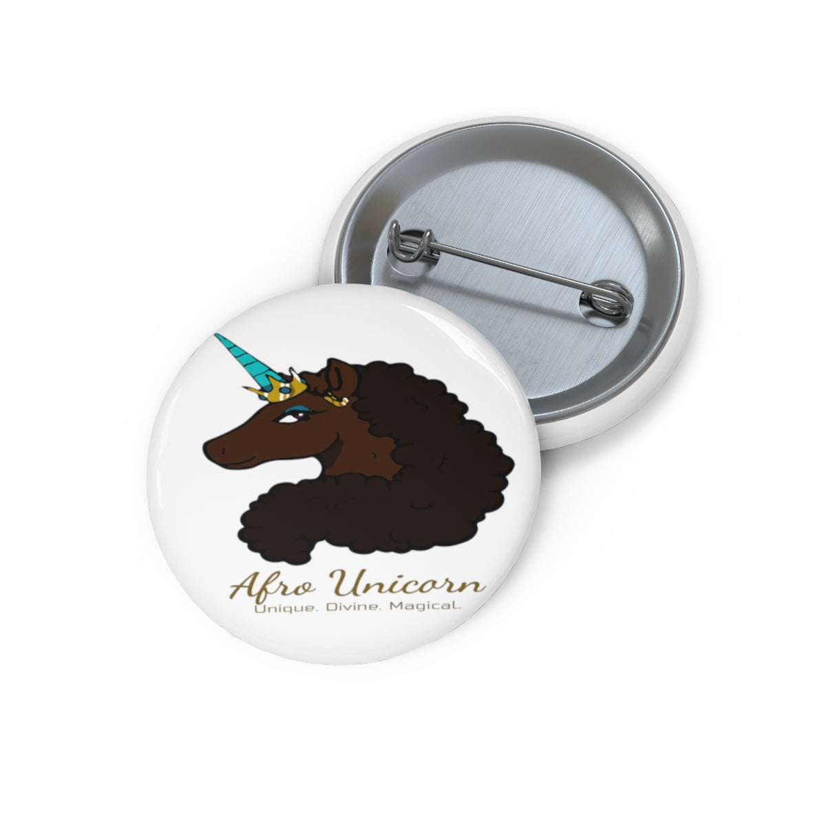Afro Unicorn Pin Buttons - Mocha- Afro Unicorn